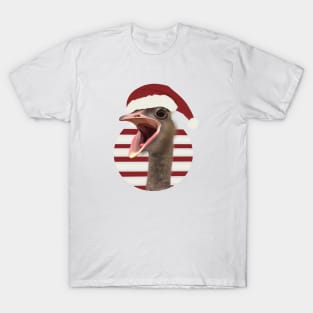 Cheerful Festive Ostrich With Santa Hat T-Shirt